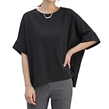 [Gdnelhuonox] リネン tシャツ レディース 五分袖 サイドスリット ドルマンスリーブ トップス プルオーバー 大きいサイズ ゆったり 無地 カジュアル 夏