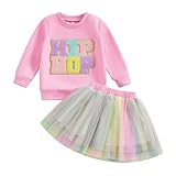Socutebabe Toddler Easter Outfit Baby Girl Easter Shirt Dress Long Sleeve Sweatshirt and Tulle Skirts Little Girls Clothes (Hiphop Pink, 3-4 Years)