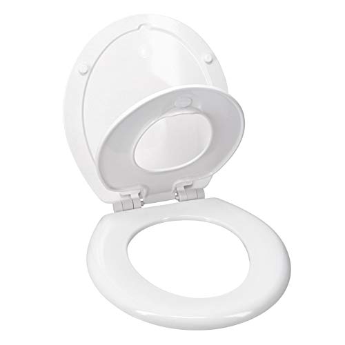 Idea Factory Round Adult/Child Toilet Seat With Ez Off Hinges, Small Child Seat Included #TOP1