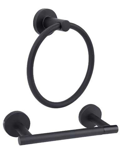 Ntipox Matte Black Toilet Paper Holder Set, Stainless Steel Towel Ring, Double Post Pivoting Toilet Paper Holder and Hand Towel Holder Set for Bathroom,Bathroom Hardware Accessories Set Black
