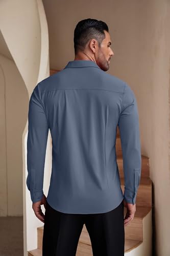 COOFANDY Men's Business Casual Shirts Muscle Fit Dress Shirt Long Sleeve Formal Shirt Denim Blue - Image 7