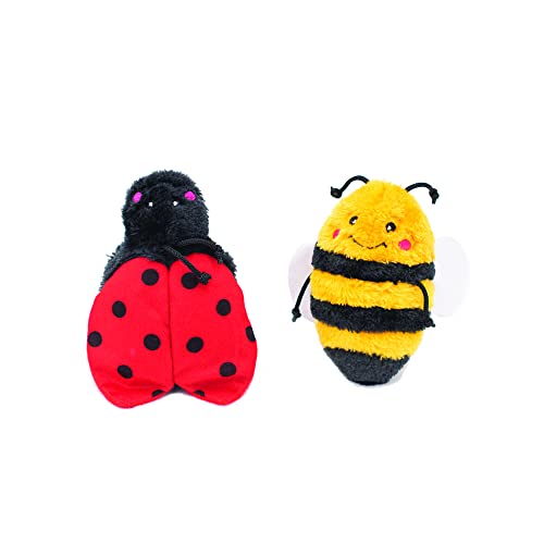 ZippyPaws Crinkle Toys - Interactive Dog Toys to Keep Them Busy, Squeaky Plush Pet Toy for All Breeds, Cute Gift for Small and Medium Dogs, Contains Round Squeakers - Bee and Ladybug, Pack of 2