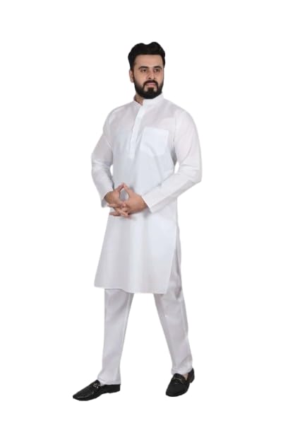 White Cotton with. Frount Pocket Kurta Chudidar Full Set Pack of 1-picture-14
