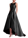 SHANDUAO Satin A-line Formal Dress for Women Elegant Boat Neck Mother of The Bride Dresses Hi-Low Grandmother of Groom Gown Black-8