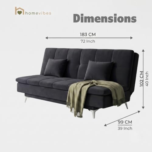 Image of Velum 3 Seater Sofa for Living Room & Office | Premium Fabric Upholstery | Solid Wood Frame | Comfortable Seating | 3 Years Warranty (Dark Grey, Sofa Cum Bed)