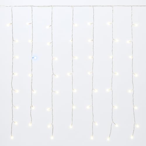IXTRIMA Tenda Luminosa 200 LED, 2Mt, Luce Giallo, Cavo Bianco, IP65, Prolungabile, Effetto Flash, Con fili uniformi da 2 metri, ghirlanda nataliza, negozi, balcone natale