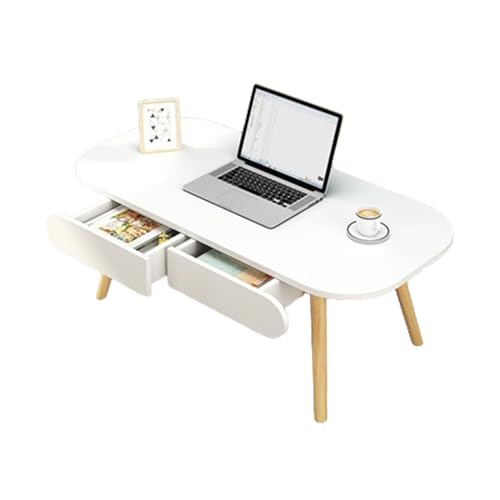 ローテーブル 収納 センターテーブル コーヒーテーブル 木製 かわいい 無垢材 引き出し付き 一人暮らし天然木脚 北欧 シンプル 机 省スペース 取り付け簡単 収納機能 新生活 ワンルーム テーブル ナチュラル (ホワイト,100*48cm)