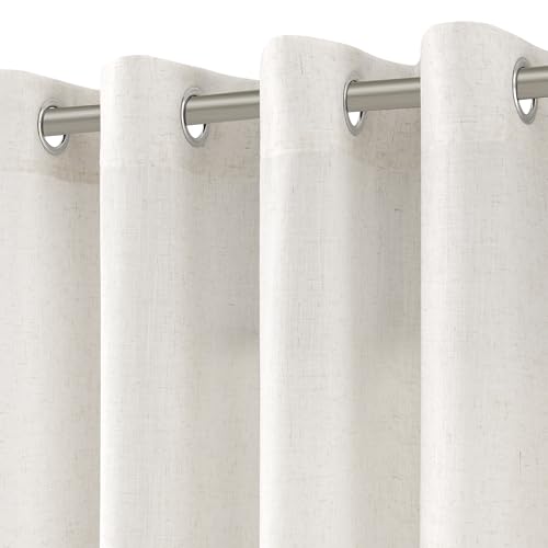 Image of Nanspring Ivory White Linen Curtains 102 Inches Length for Living Room Extra Long 2 Panels Grommet Light Filtering Farmhouse Large Sheer Window Drapes Flax Burlap Soft Curtain for Sliding Glass Door
