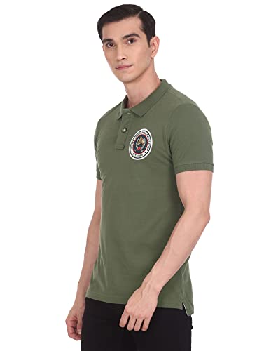 Men Olive Applique Logo Cotton Polo Shirt