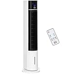 HOMCOM Ventilatore a Torre Raffrescatore Evaporativo 3 Modalità e 3 Velocità, Raffreddatore d'Aria Portatile con Timer, Oscillazione e Telecomando, 60W, Bianco