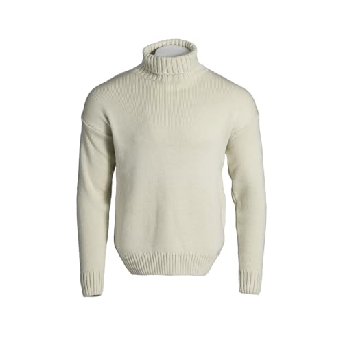 Image of Goldtop Mens 100% British Merino Wool Submariner/Fishermans Roll Neck Jumper/Sweater - Ecru (X Large - 44")