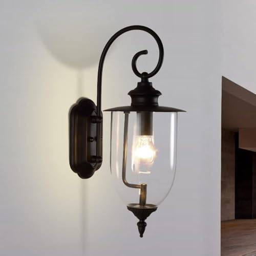 Applique murale extérieure noire mat à LED avec abat-jour en verre