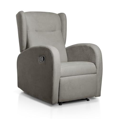 SUENOSZZZ-ESPECIALISTAS DEL DESCANSO Sillón Relax orejero Home reclinable con Pared Cero tapizado en Tela Antimanchas Tela Gris