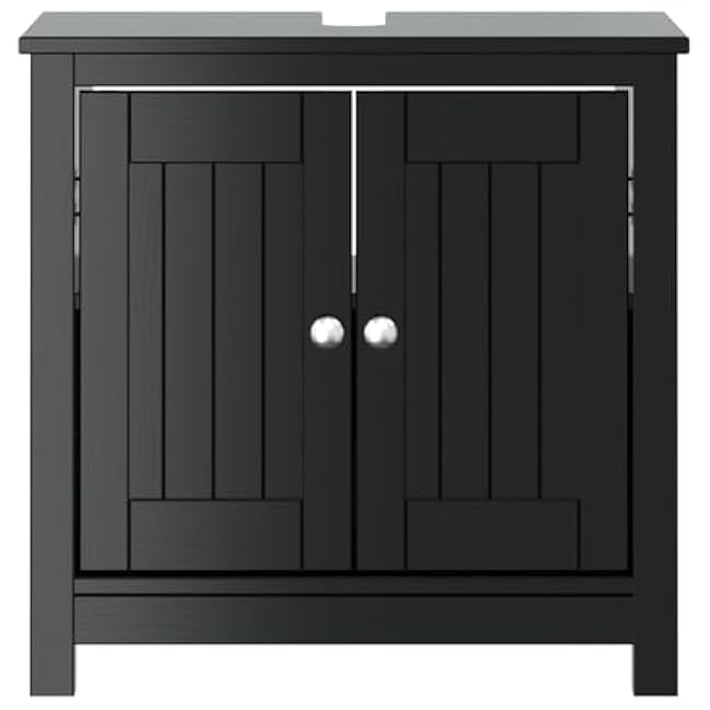 YAFF Bathroom Sink Cabinet Black Solid Pine Wood,Engineered Wood,Metal,Bathroom Furniture Sets-358553