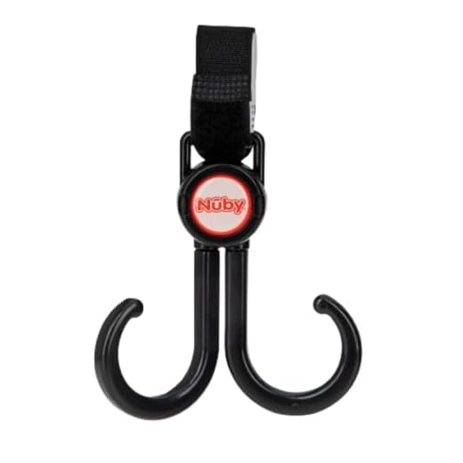 Nuby Double Stroller Hook, Adjustable Hook, Black or Grey