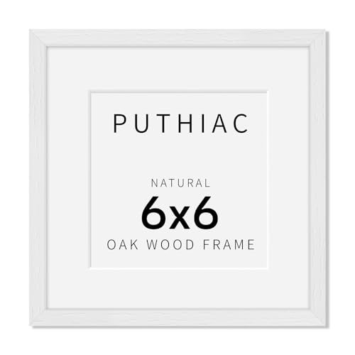 puthiac 6x6 Solid Oak Wood Picture Frame, White, 1 Pack