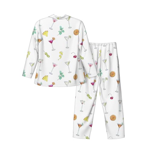 Watercolor Cocktails Glass Mens Pajamas Set Button Down Sleepwear Set Long Sleeve Loungewear With Pockets4