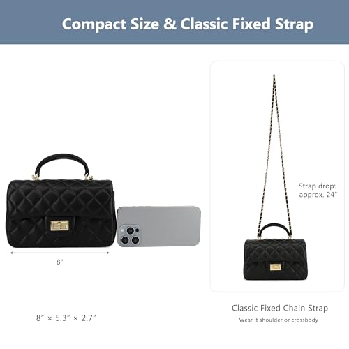 Image of M-ioi-M Small Quilted Crossbody Bag for Women, Genuine Leather Mini Shoulder Flap Purse with Gold Chain Strap & Top Handle