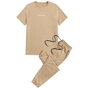 Floerns Heren 2-delige outfit brief print T-shirt trekkoord taille broek set