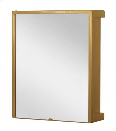 Image of CIPLA PLAST New Rich Look Bathroom Cabinet with Mirror | Storage Organiser | Strong Plastic Bathroom Shelves Wall Mounted | Bathroom Accessories| Mirror Cabinet (Metallic Gold) with Soap Dish