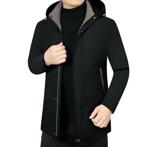 Veste d'hiver fine mi-longue homme contre le vent glacial avec capuche amovible
