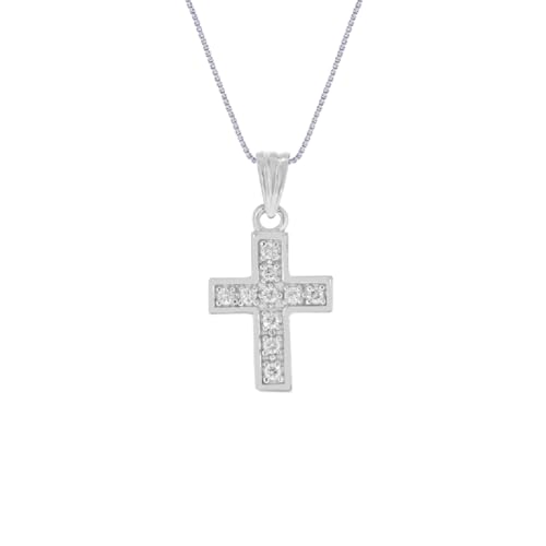 La Joya Diamond Cross Necklace for Women | Real 14K White Gold Plated Sterling Silver | Dainty 1/20 CTW Lab Grown Womens Diamond Pendant | Ideal Gift for Mom for Mothers Day