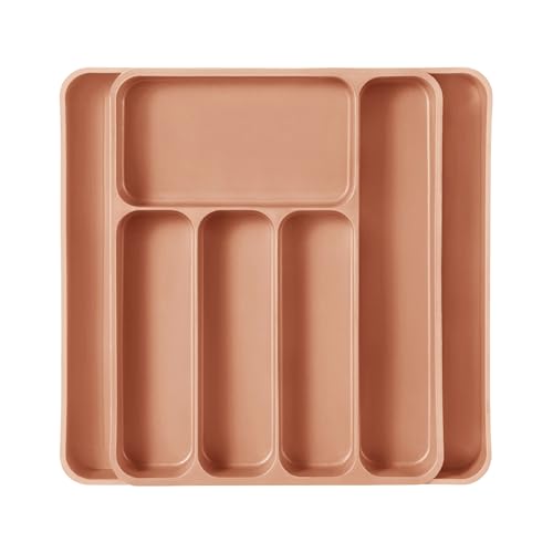 CAROTE Silverware Organizer for Spoons Forks Knives, Expandable Kitchen Drawer Organizer, BPA Free Adjustable Flatware and Cutlery Drawer Organizer, Large, Terracotta