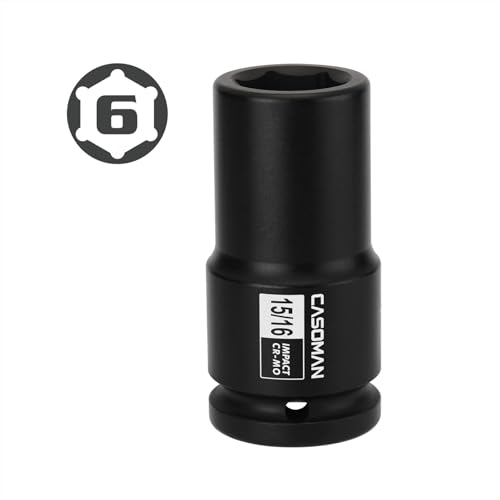 Image of CASOMAN 3 /4 inch Drive Deep 6 PT Impact Socket-15 /16 inch, CR-MO, 3 /4-inch Drive 6 Point Axle Nut Socket for Easy Removal of Axle Shaft Nuts (15 /16 inch)