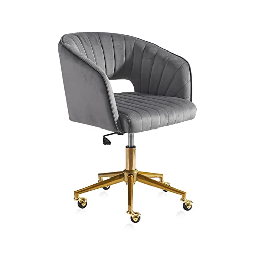 Image of Nrizc Velvet Office Desk Chair, Grey, Adjustable Swivel Wheels, Ergonomic Design for Home Office, Bedroom, Study