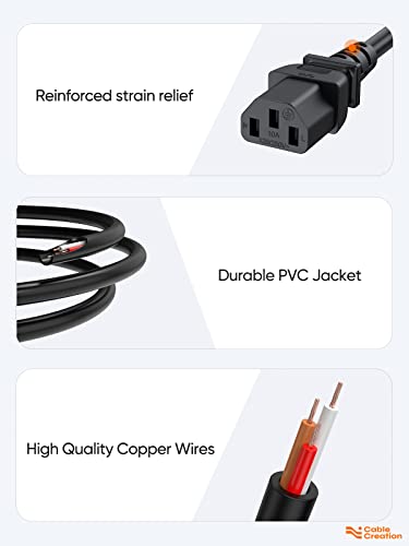 Cablecreation [2-Pack] 1 Feet 18 Awg Universal Power Cord For Nema 5-15P To Iec320C13 Cable, 0.3M / Black #TOP6