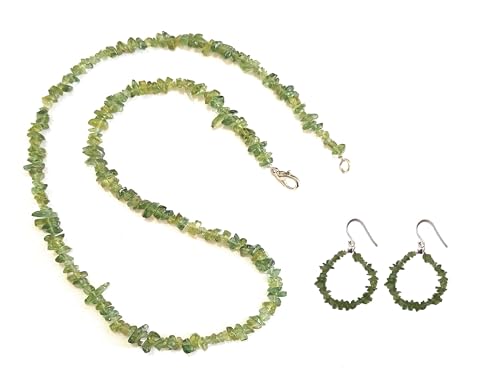 Juego de joyas de apatita verde collar pendientes de plata de ley y piedra natural mediana