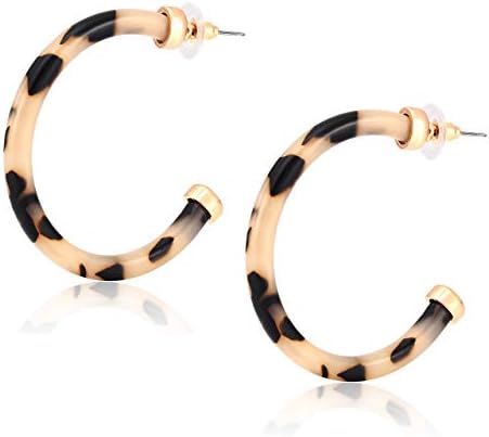 Hoop Earrings For Women Statement Acrylic Open Hoop Earrings Bohemia Tortoise Shell Stud Dangle Earrings Fashion Jewelry (Leopard)