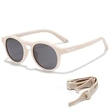 Maesy Kinder Sonnenbrille 1-3 Jahre - UV400 Schutz Polarisierte Gläser Kategorie 3 - Flexibler Rahmen with Elastischem Band - Rund, Sicher und Bequem - Bowi, Beige Ecru