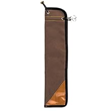 Made from weatherproof ballistic nylon and synthetic leather Length: 18" Width: 4 1/2" Metal hanging hooks on elastic bungee Holds four pairs of drumsticks comfortably
