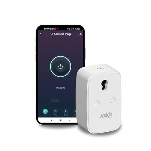 AZIOT 16A Smart Plug with Energy Monitoring, WiFi & Bluetooth, Suitable for Large Appliances like Geysers, Microwave Ovens, Air Conditioners. Works with Alexa & Google Home