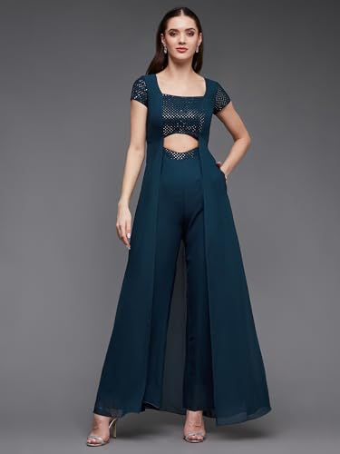 Image of Miss Chase Women's Keyhole Neck Regular Sleeve Regular Length Jumpsuit with Pockets