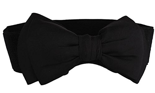 SportsWell Women's Fashionable Bowknot Wide Belt Girls Lady Stretch Cinch Dress Waistband Black