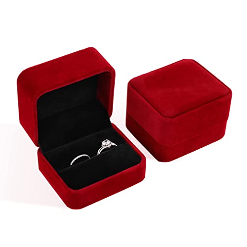 Isuperb Set Of 2 Wine Red Velvet Couple Double Ring Box Earring Jewelry Case Gift Boxes #TOP5