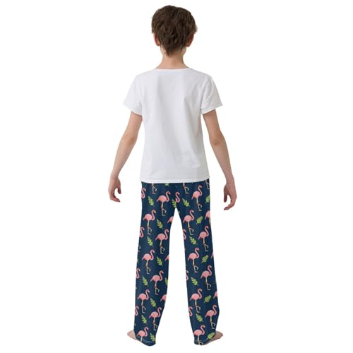 Flamingo with Leaves Boys Long Pants Soft Trousers Elastic Waist Kids Lounge Bottoms with Pockets S-XL3