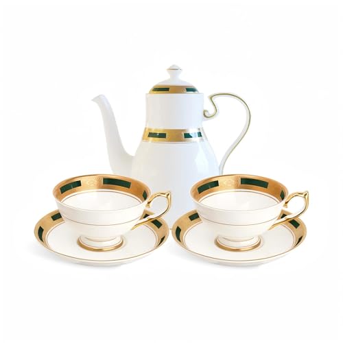 Aynsley Luxury Empress 5-Piece Bone China Tea Set – Fine Porcelain Teapot, Cups & Saucers with 24K Gold Hand-Painted Detail for Party Set, Wedding Gift, Anniversary Gift, Collectible (Laurel)