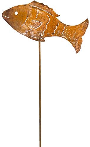 B2S BACK2SEASON Fisch am Stab Stecker Edelrost Metall Teich-Deko...