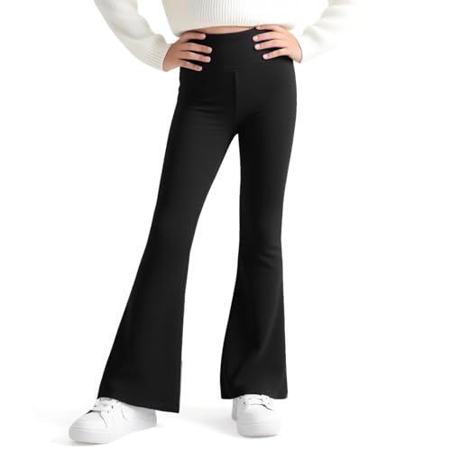 JinBei Leggings Évasés pour Filles Taille Haute Collants Flare Legging Doux Extensible Longueur Pantalon Confortable Bootcut Solide Noir Danse Gymnast...