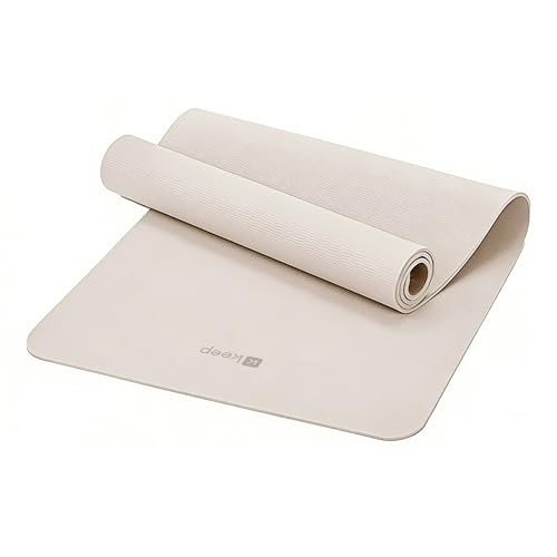 Keep 72 x 24 TPE Yoga Mat Non Slip 1/4 Inch (6mm) Exercise Mat for Home Workout Gym Yoga Pilates & Stretching with Carrying Strap Oat White