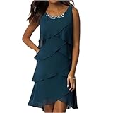Kleid Hochzeitsgast Damen Knielang A Linie Abendkleider Elegant für Hochzeit Gast Chiffon Stufenkleid Festliche Kleider Damen Kurzarm Sommerkleider Leicht Und Luftig Frauen Chiffonkleid Festlich
