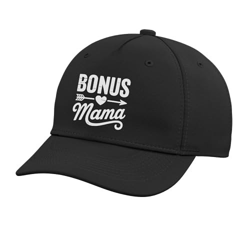 Bonus Mama Mom Step Parent Stepmother Stepmom Adjustable Printed Baseball Hat, Black