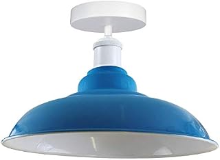 DC Voltage Modern Retro Industrial Semi Flush Mount Ceiling Light LED Lamp Fixture, Kitchen Light Ceiling, Metal Large Rustic Light Shade Pendant Lampshade Fitting for Bedroom, Farmhouse (Yellow)