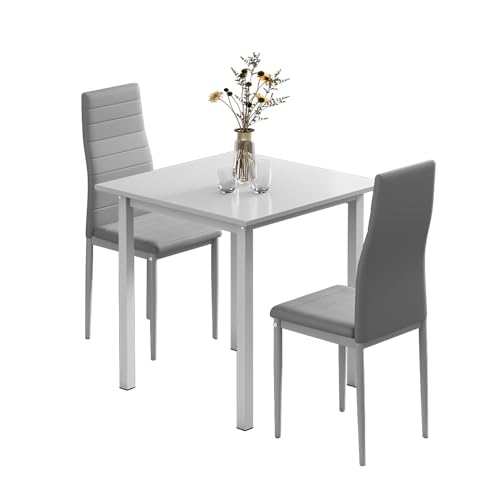 JEFFORDOUTLET Dining Table and Chairs Set 2 Square Dining Table with 2 Faux Leather Chairs for Dining Room Kitchen Home 1 JEFFORDOUTLET Dining Table and Chairs Set 2 Square Dining Table with 2 Faux Leather Chairs for Dining Room Kitchen Home