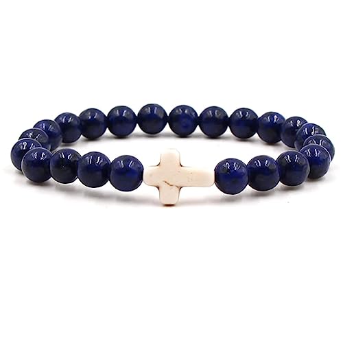Bracelet en perles de pierre naturelle fait main de haute qualité avec croix