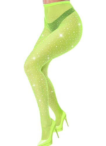 Image of VEBZIN Sparkly Fishnets Stockings High Waist Fishnet Tights for Women | Rhinestone Design, Sparkly Glitter Effect, Reinforced Toe, High Stretch, Everyday Wear, Rave Party Concert Festival Outfits