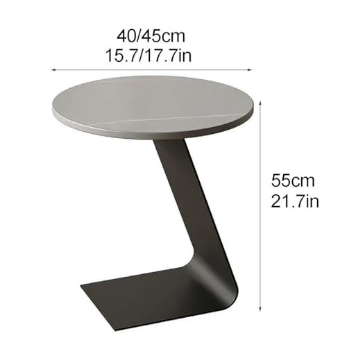 Mesa auxiliar gris en forma de C redonda para sofá y cama 40x55 cm 3